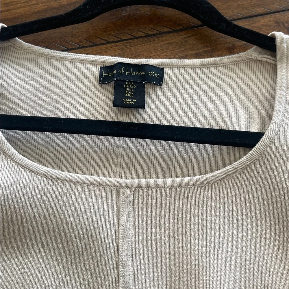 House of Harlow corset ribbed long sleeve scoop cropped beige knit sweater sz L - Picture 9 of 14